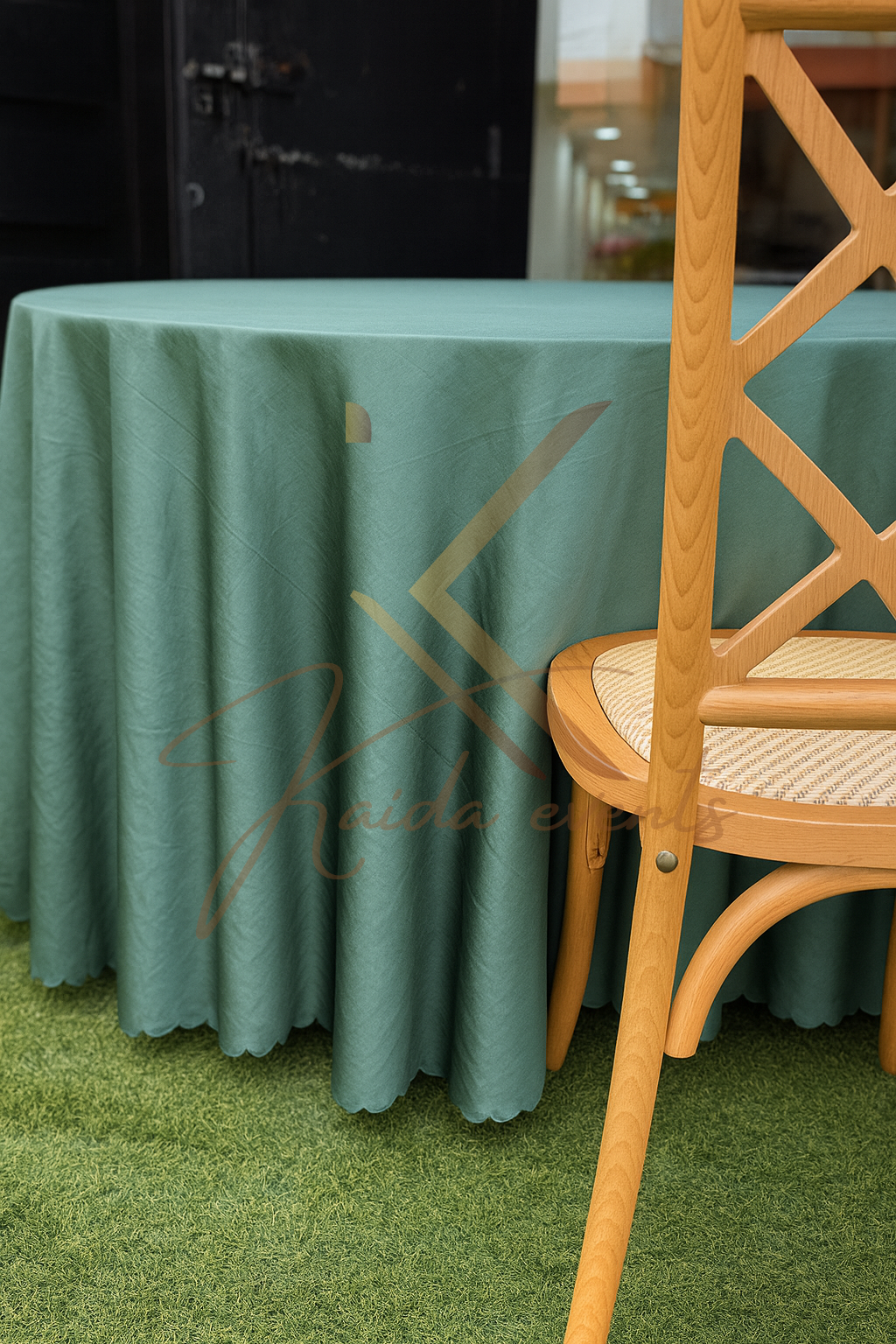 Nappe ronde vert fonce satinée