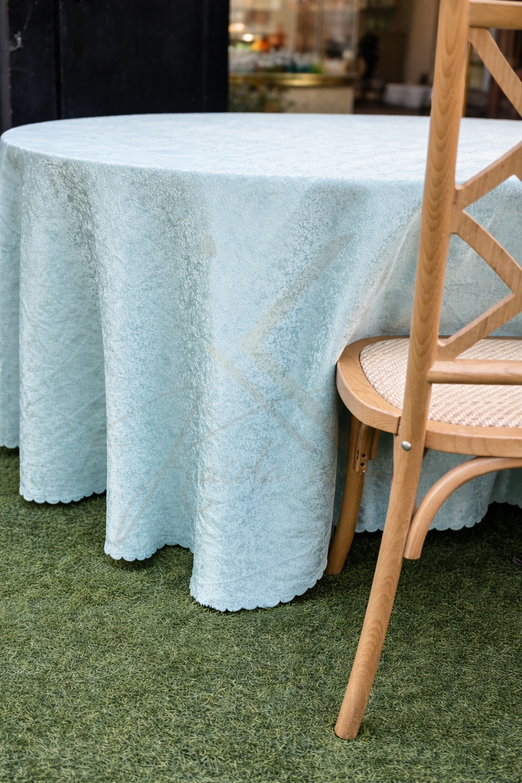 Nappe ronde vert sauge motif